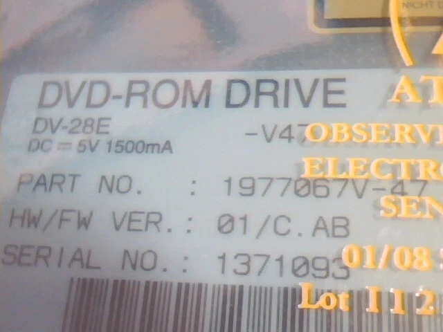 HP DVD-ROM Drive DV-28E 397928-001 1977067V-47 01-C.AB 168003-9D6 8X Slim NEW - image 3