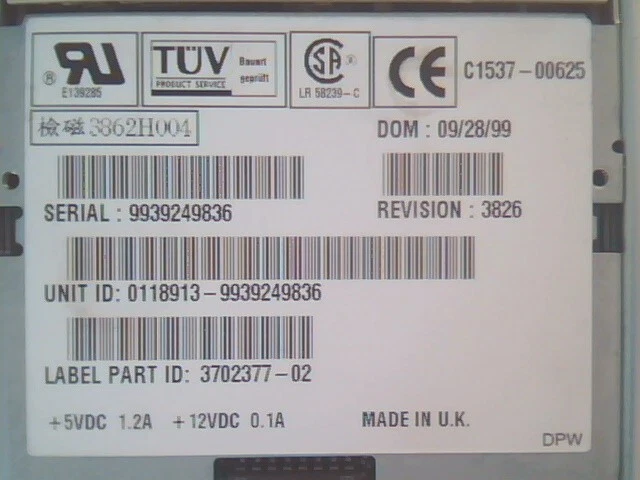 SCSI DAT Tape Drive HP C1537-00625 3826 3702377-02 5.25 SUN 370-2377 DDS-3 12/24 - image 3