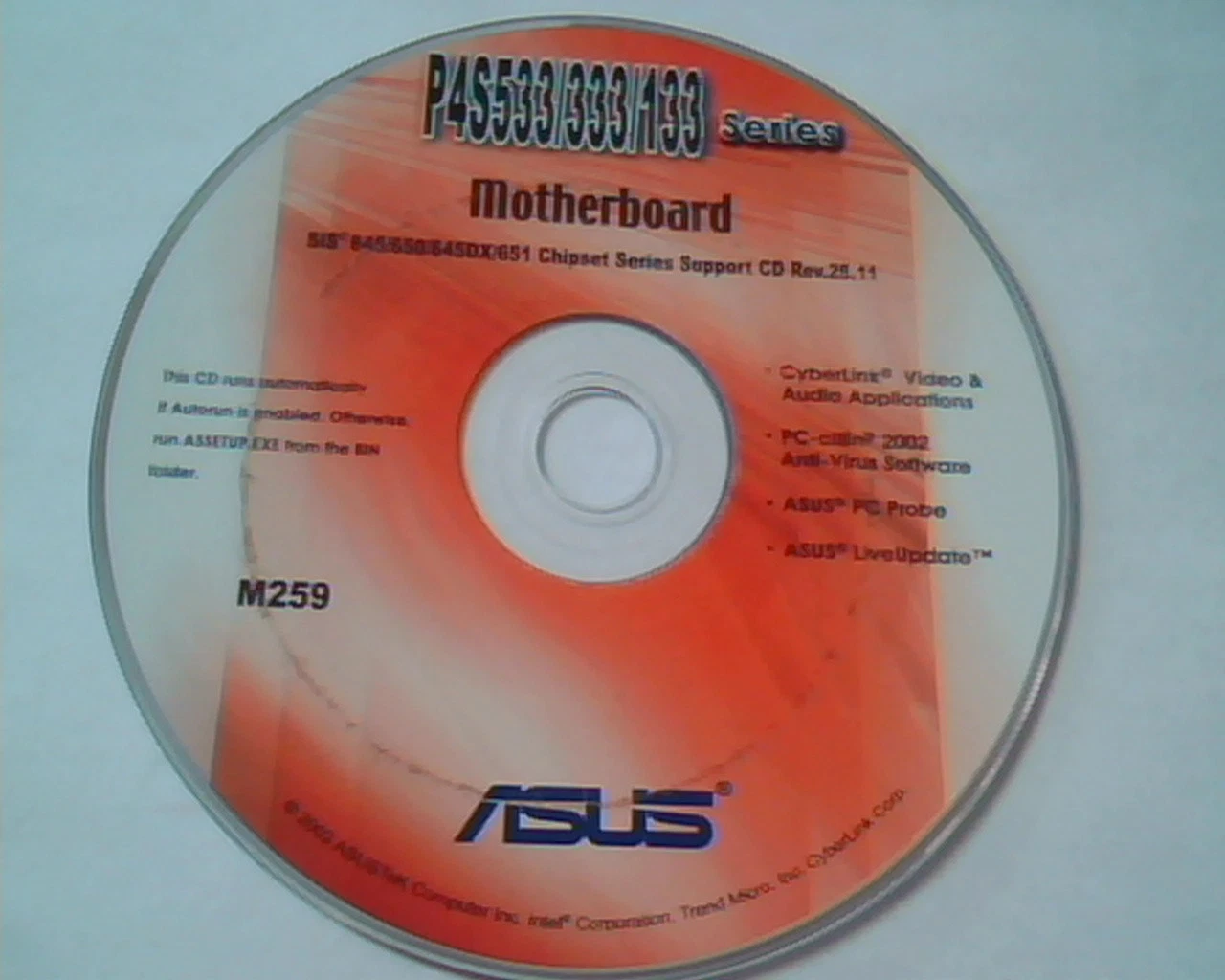CD ASUS P4S533/333/133 Series Motherboard SiS 645/650/645DX/651 Chipset Support