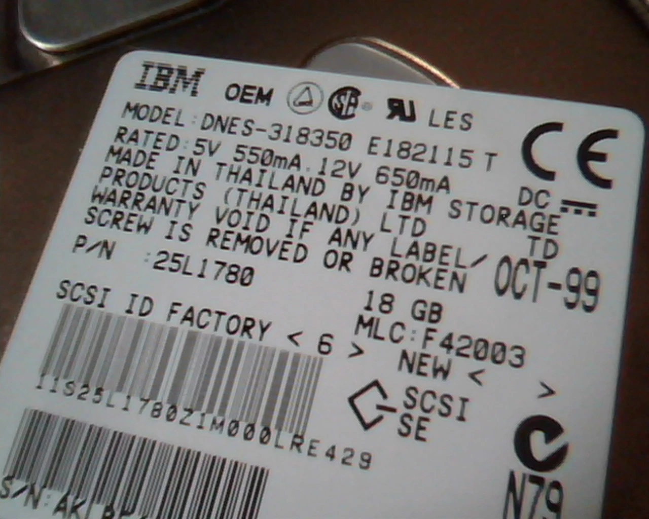 Hard Drive Disk SCSI 50-pin 18GB IBM DNES-318350 25L1780 18GB F42003 E182115 T - image 2