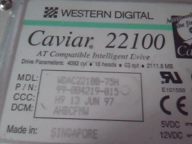 Hard Disk Drive IDE Western Digital Caviar 22100 WDAC22100-75H 99-004219-015