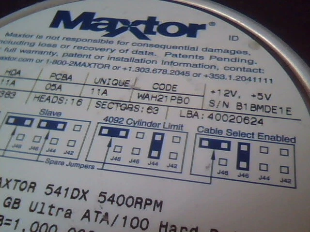 Hard Disk Drive IDE Disk Maxtor APL 2B020H1 541DX WAH21PBO 40020624 20GB - image 3