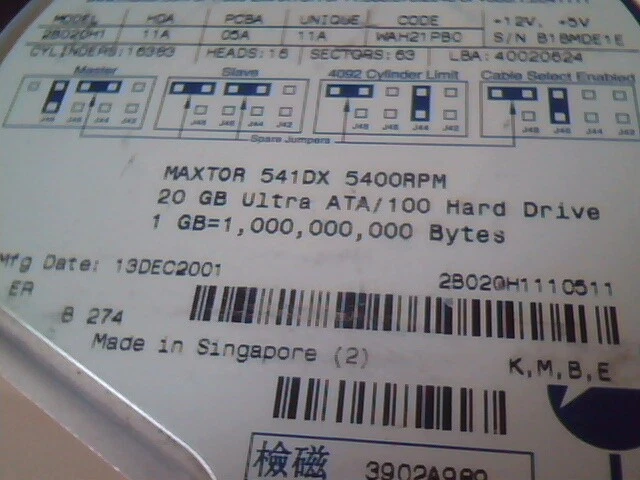 Hard Disk Drive IDE Disk Maxtor APL 2B020H1 541DX WAH21PBO 40020624 20GB - image 4