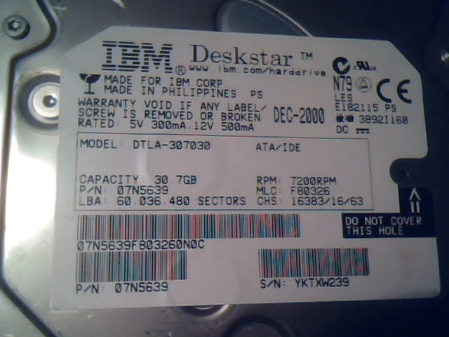 Hard Drive IDE Disk IBM Deskstar DTLA-307030 07N5639 F80326 07N5807 F80418 - image 3