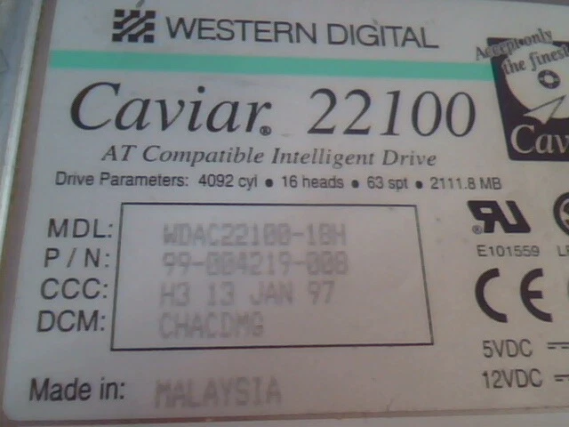 Hard Drive IDE Western Digital Caviar WDAC22100-18H 99-004219-008 00052673 - image 2