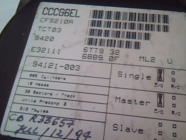 Hard Drive IDE Disk Conner CFS210A CCCG6EL 94121-003 - image 3