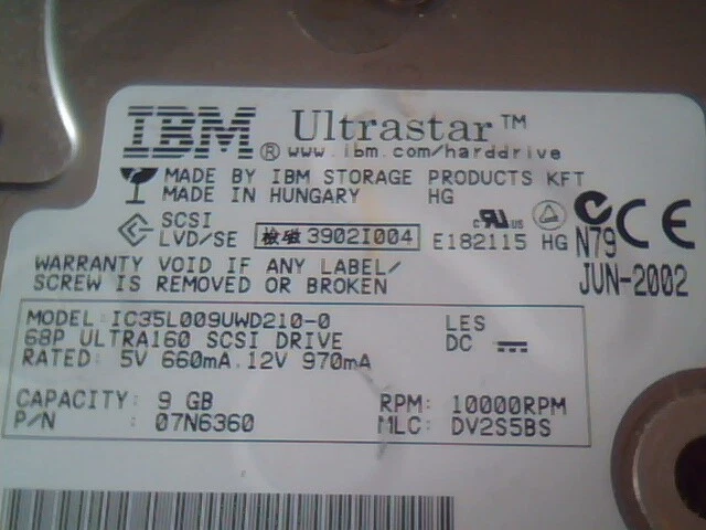 Hard Drive SCSI IBM Ultrastar IC35L009VWD210-0 07N6360 - image 2