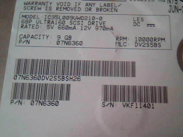 Hard Drive SCSI IBM Ultrastar IC35L009VWD210-0 07N6360 - image 3