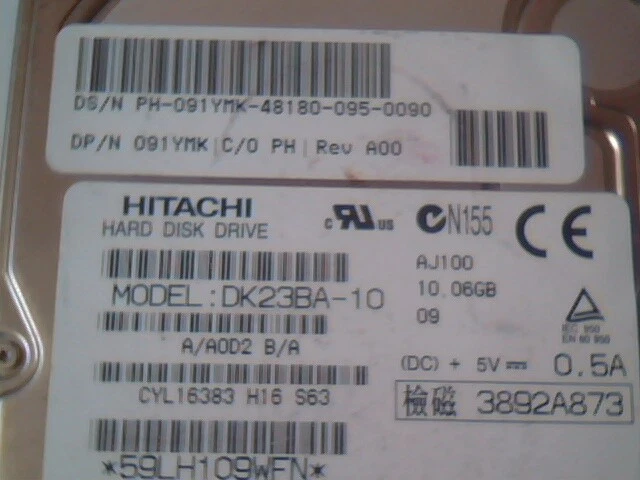 2.5 in Hard Drive IDE Disk Hitachi DK23BA-10 091YMK A00 10.6GB - image 2