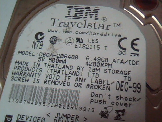 2.5 Hard Drive IDE IBM Travelstar DBCA-206480 07N4055 T - image 2