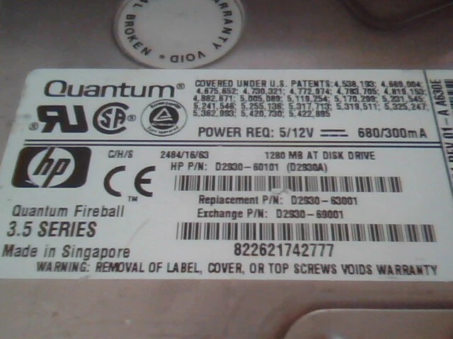 Hard Drive IDE Disk Quantum Fireball FB12A101 1280AT D2930-60101 01-A - image 2