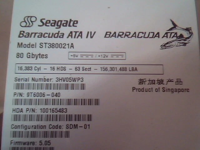 Hard Drive IDE Seagate Barracuda ATA IV ST380021A 9T6006-040 100165483