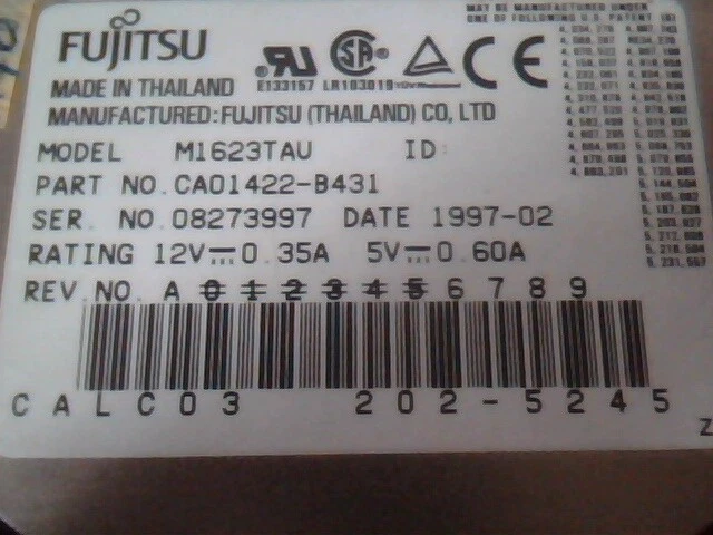 Hard Drive IDE Disk Fujitsu M1623TAU CA01422-B431 1997-02 202-5245 - image 2