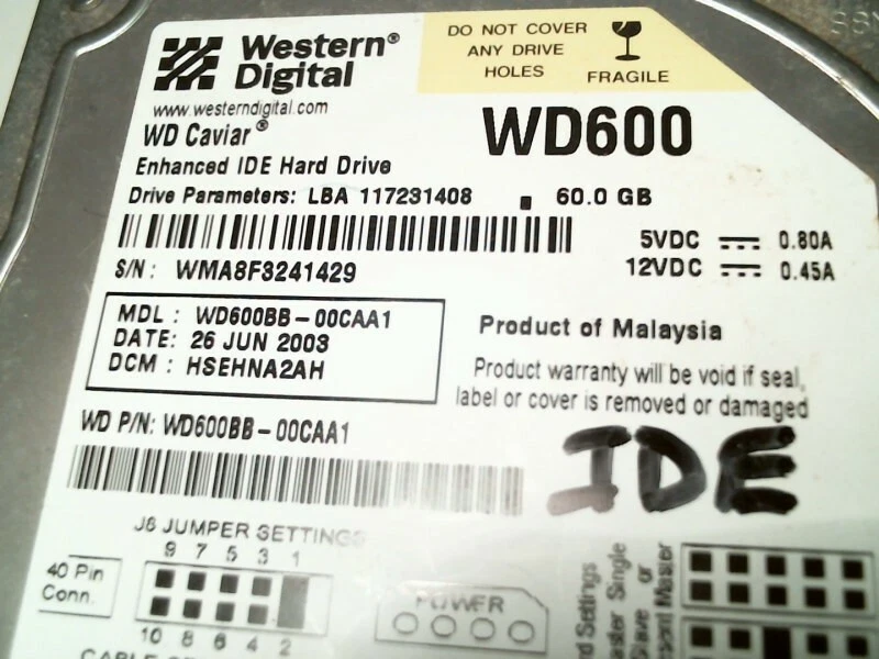 Hard Disk Drive IDE Western Digital Caviar WD600 WD600BB-00CAA1 HSFHCV2AH 60GB - image 5