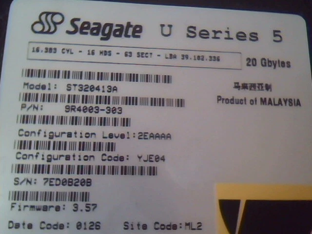 Hard Disk Drive IDE Seagate ST320413A 9R4003-303 U series 5 20GB - image 2