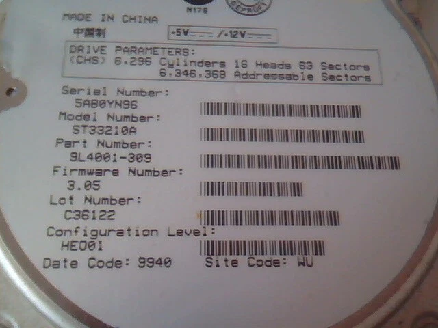 Hard Drive IDE Seagate Medalist 3210 ST33210A 9L4001-309 C36122 - image 3