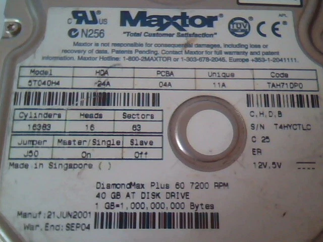 Hard Drive IDE Disk Maxtor 5T040H4 24A 04A TAH71DP0 - image 2