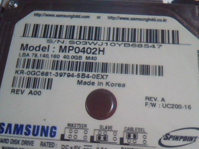 2.5 Hard Disk Drive IDE Samsung MP0402H Spinpoint UC200-16 40GB Rev A - image 2