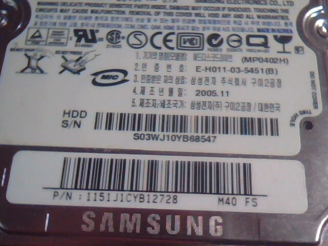 2.5 Hard Disk Drive IDE Samsung MP0402H Spinpoint UC200-16 40GB Rev A - image 3