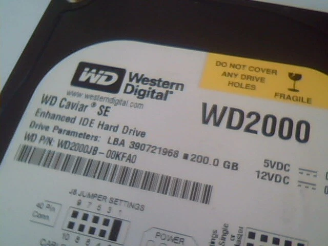 Hard Disk Drive IDE Western Digital Caviar WD2000JB-00KFA0 390721968 200GB - image 2