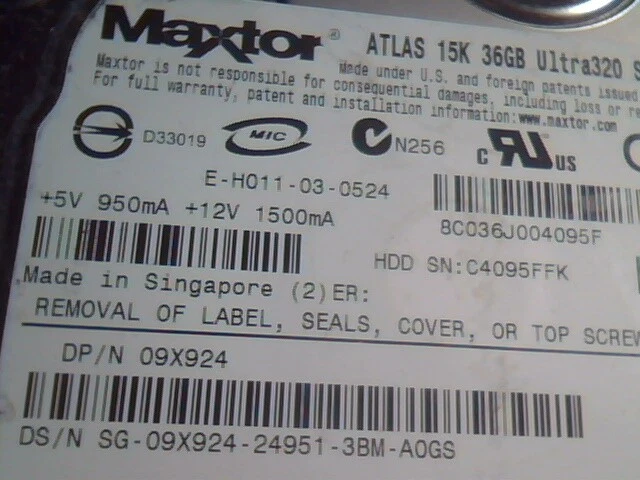 Hard Drive SCSI Disk Maxtor Atlas Ultra320 E-H011-03-0524 36GB 15K 09X924 - image 2