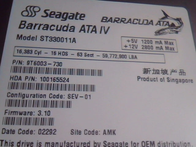 Hard Drive Disk IDE Seagate Baracuda ATA IV ST330011A 9T6003-730 100165524 AMK - image 2