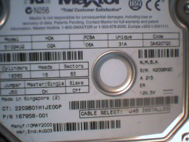 Hard Drive Disk IDE Maxtor 51024U2 02A 05A DA620TQ0 167958-001 A4DKB - image 3
