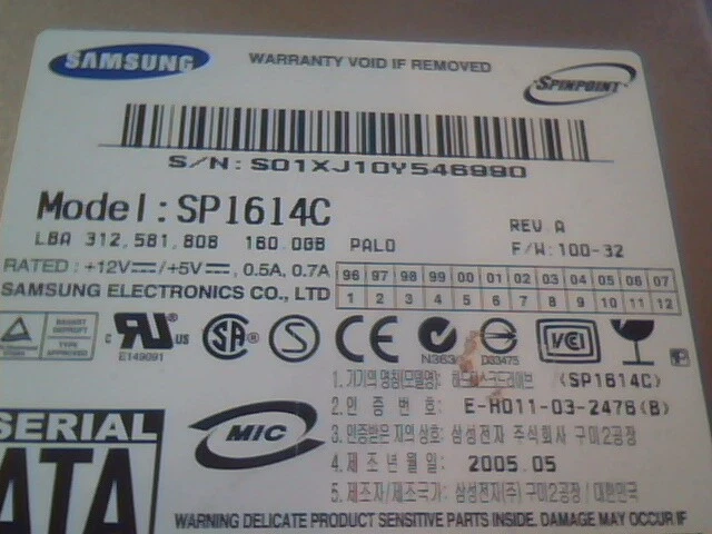 Hard Disk Drive SATA Samsung Spinpoint SP1614C 1176J1FY514777 350389-001 Rev A - image 2