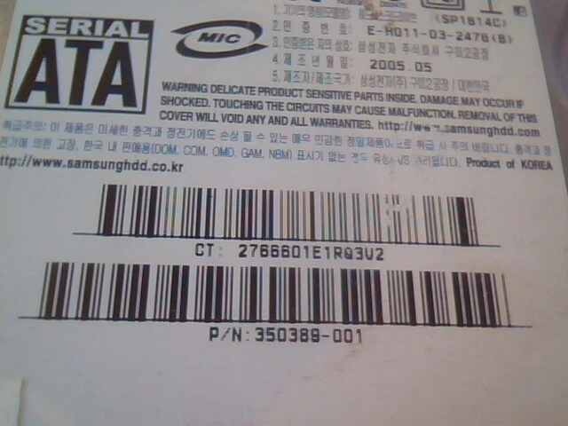 Hard Disk Drive SATA Samsung Spinpoint SP1614C 1176J1FY514777 350389-001 Rev A - image 4