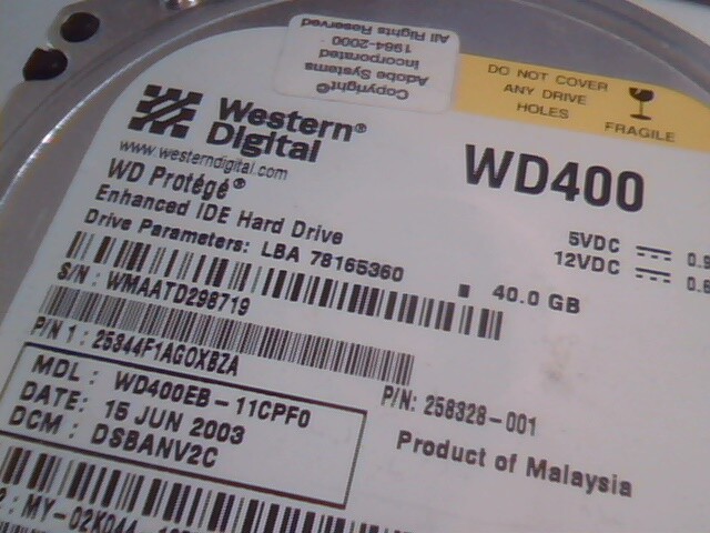 HDD Hard Disk Drive IDE Western Digital WD400EB-11CPF0 DSBANV2C 78165360 Protege - image 2