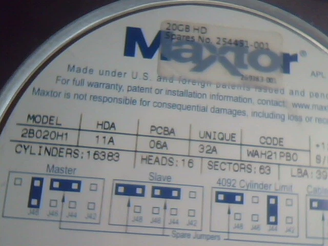 HDD Hard Disk Drive IDE Maxtor 2B020H1 WAH21PB0 11A 32A 234042-001 39102336 - image 2