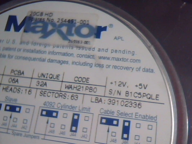 HDD Hard Disk Drive IDE Maxtor 2B020H1 WAH21PB0 11A 32A 234042-001 39102336 - image 3