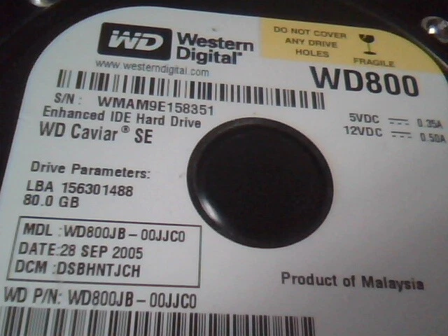 Hard Drive Disk IDE Western Digital Caviar SE WD800JB-00JJC0 156301488 80GB - image 2