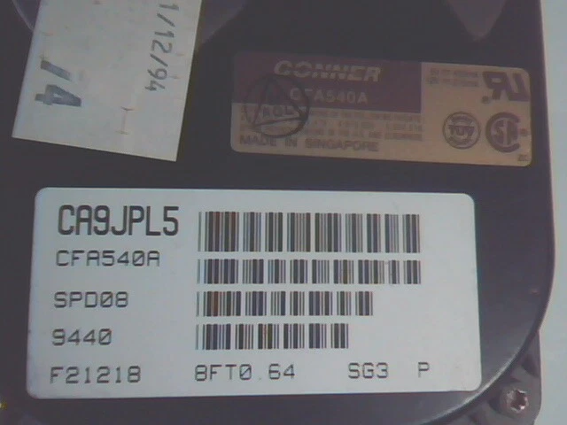 HDD Hard Drive Disk IDE Conner CFA540A SPD08 F21218 8FT0.64 SG3 9440 3.5 - image 2