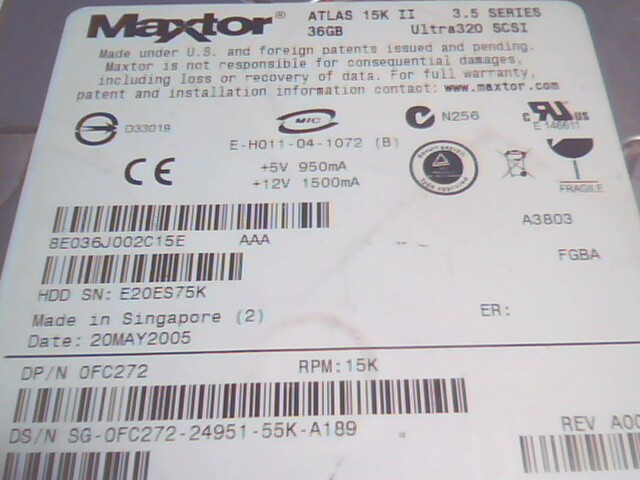 Hard Drive Disk SCSI Maxtor Atlas 15K II 8E036J002C15E 0FC272 E-H011-04-1072 3.5 - image 3