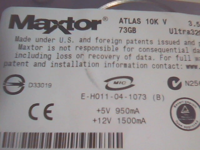 Hard Drive Disk SCSI Maxtor Atlas 10K V 8D073J002495E E-H011-04-1073 73GB 0CC315