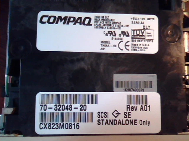 DLT Tape Drive Compaq 20/40 GB TH5AA-HK 70-32048-20 SCSI SE Standalone A01 - image 3