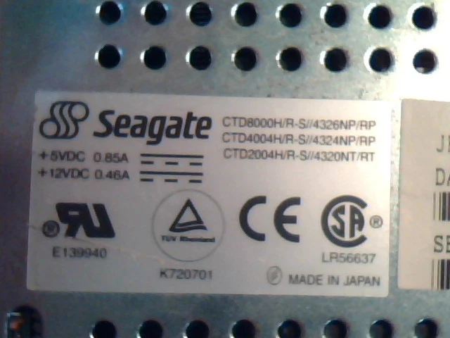 SCSI DAT Tape Drive Seagate CTD4004H-S 70000602-013 9640 LR56637 E139940 K720701