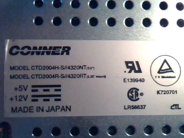 SCSI DAT Tape Drive Conner CTD2004H-S 4320NT E139940 LR56637 70000901-001 Rev A