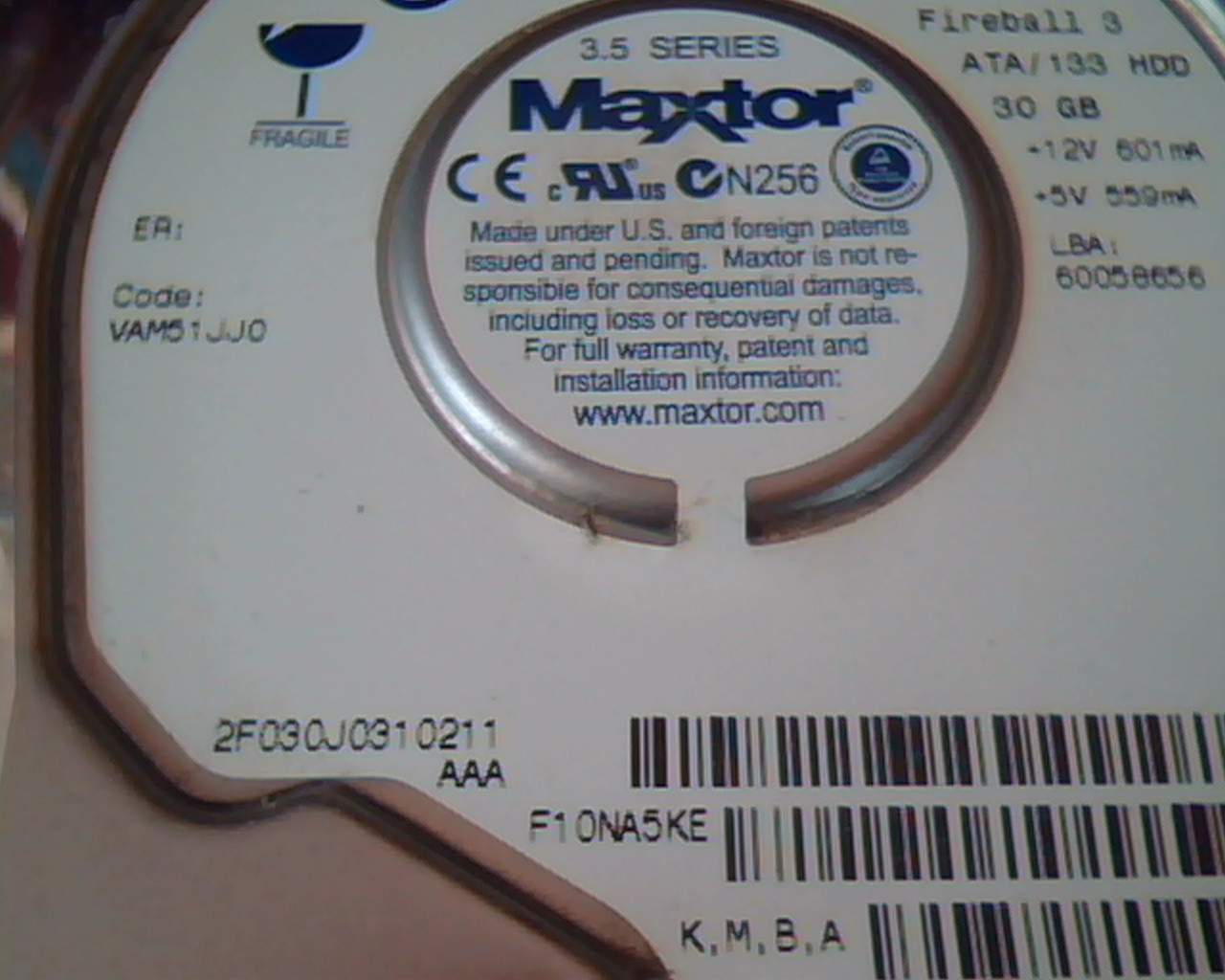 Hard Drive Disk IDE Maxtor Fireball 3 E-H011-02-3056 A8FFA F13ETCBE VAM51JJ0 ATA - image 9