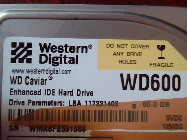 Hard Drive Disk IDE Western Digital Caviar WD600 WD600JB-00CRA1 HSFHNV2AH 60GB - image 2