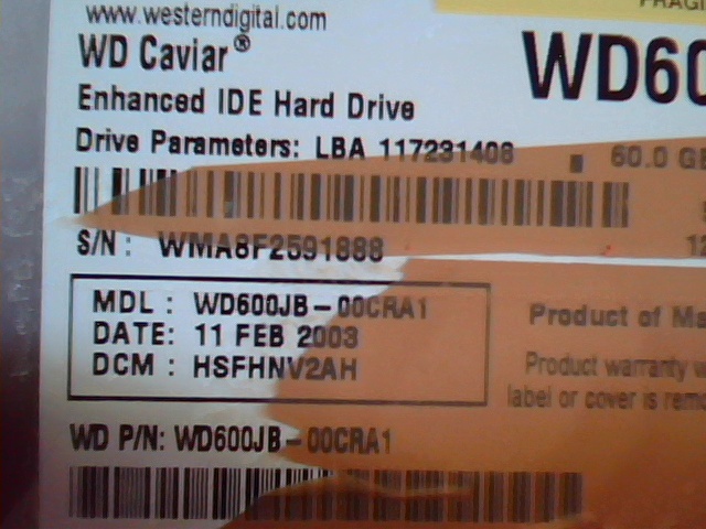 Hard Drive Disk IDE Western Digital Caviar WD600 WD600JB-00CRA1 HSFHNV2AH 60GB - image 3