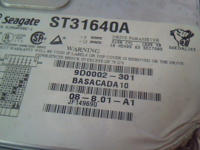 Hard Drive Disk IDE Seagate Medalist 9D0002-301 08-8.01-A1 ST31640A JF149690 - image 2