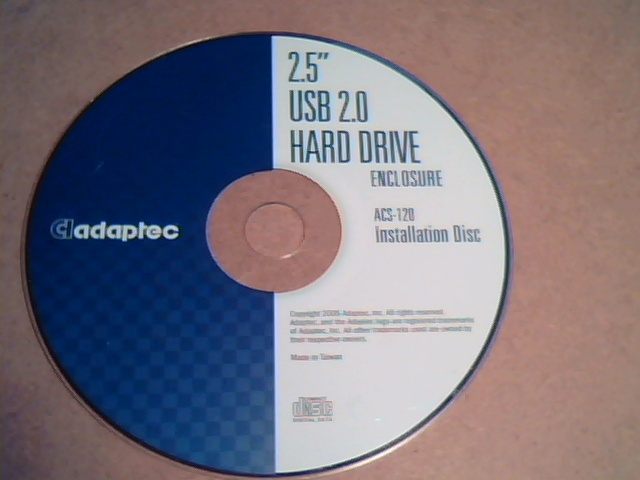 Adaptec : 2.5" USB 2.0 Hard Drive enclosure : ACS-120 : Installation Disc CD