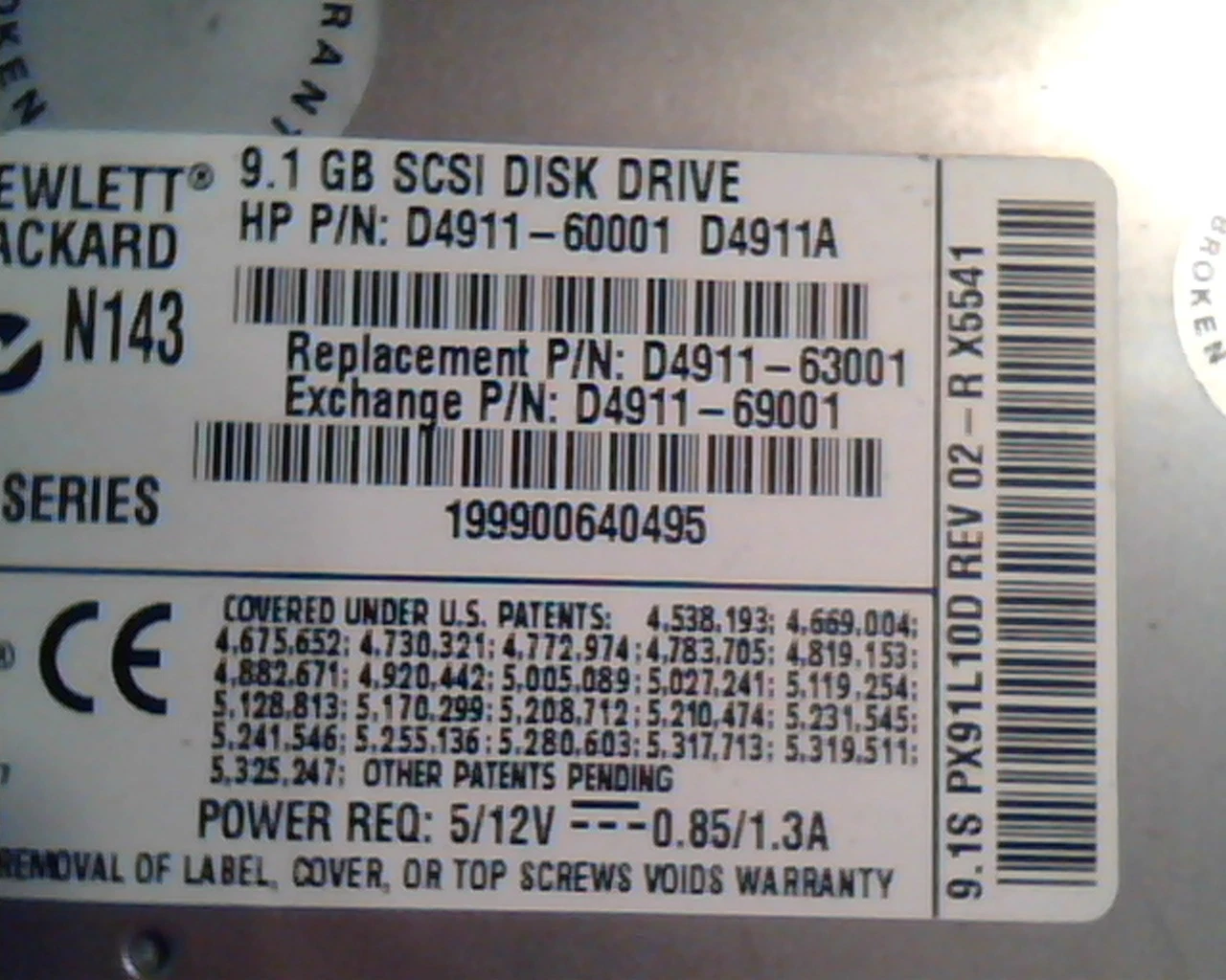 Hard Drive Disk HP 9.1GB D4911-60001 D4911A PX09L011 02-E 9.1L PX91L10D 02-R — image 2