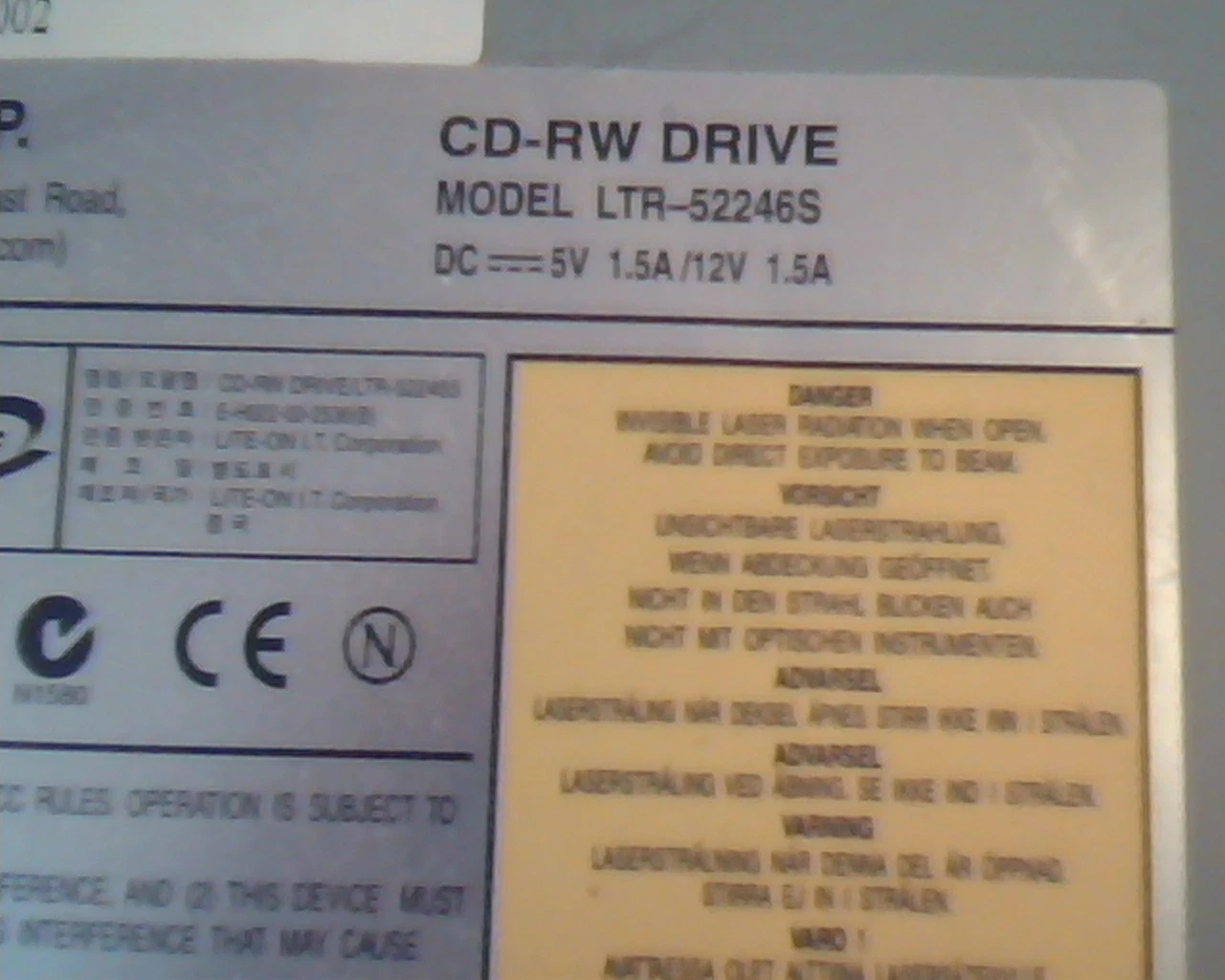 LITE-ON IT CORP CD-RW Drive LTR-52246S Oct2002 52x24x52x Rewritable Ultra Speed - image 2
