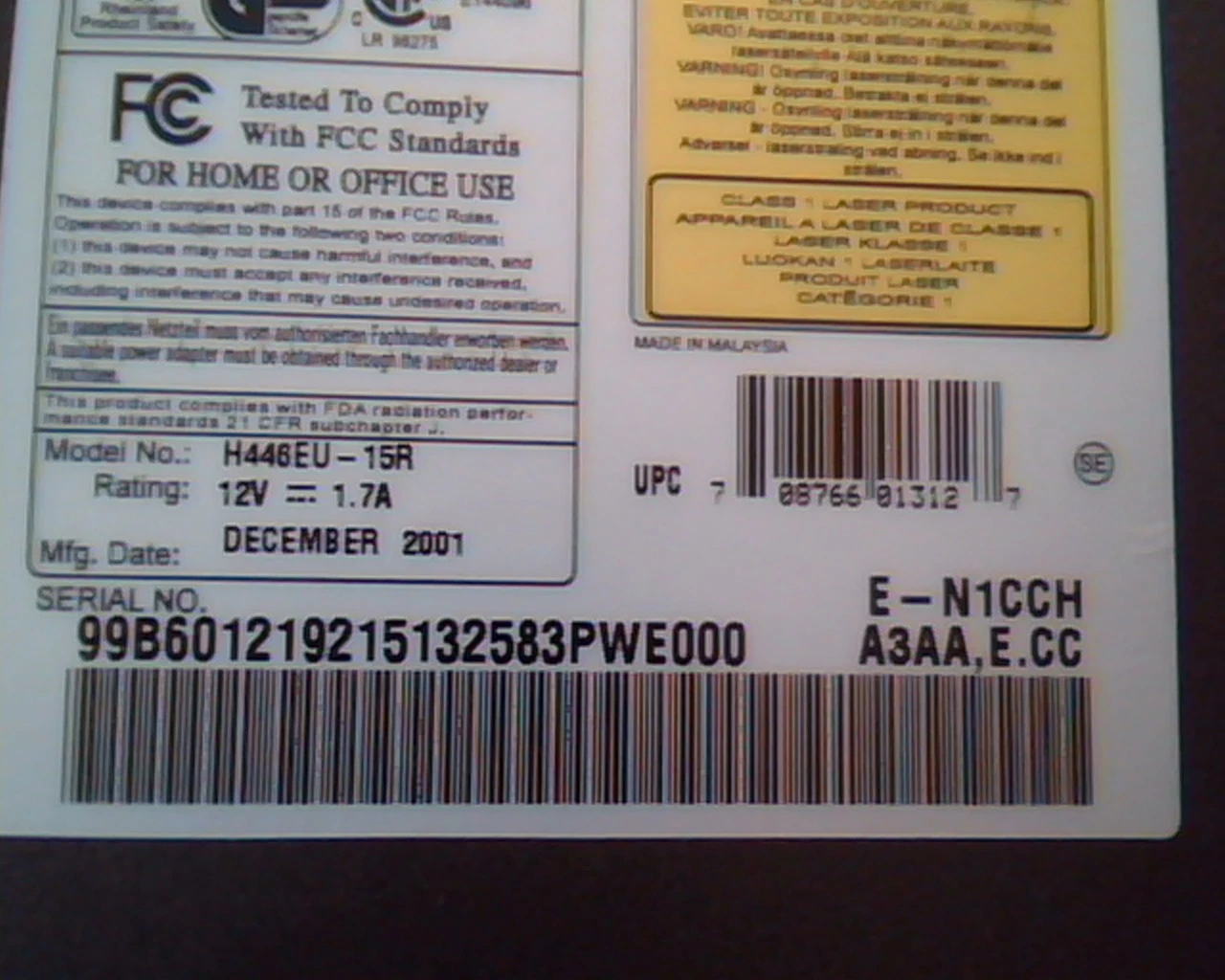 H446EU-15R E-N1CCH CDRW Recordable Rewritable 6x4x6 USB CD Drive 2001 - image 4