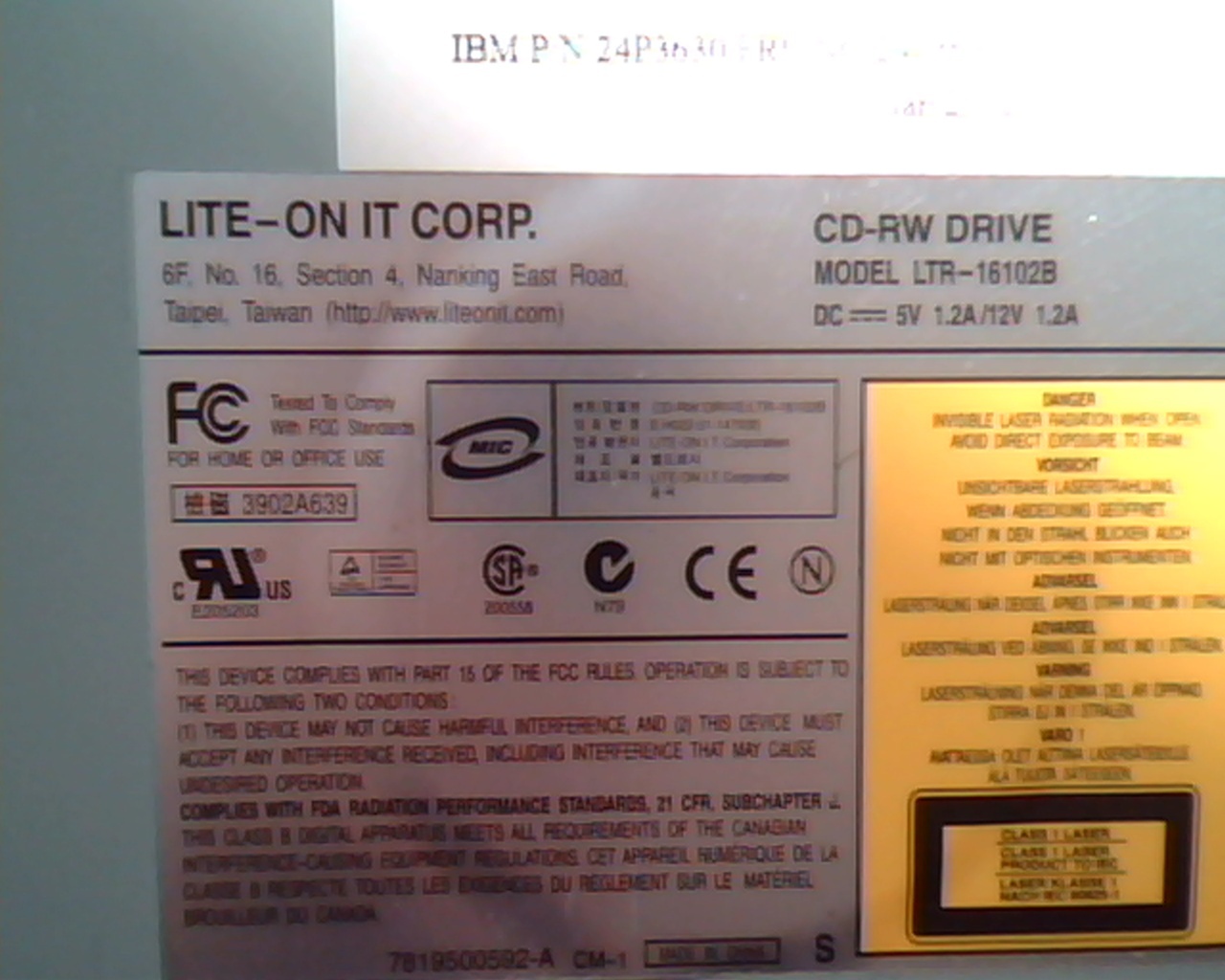 LITE-ON IT CD-RW Drive LTR-16102B IDE 16x10x40x Rewritable January 2002