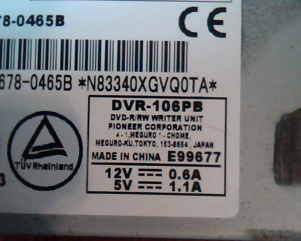 Apple Code DVR-106PB August 2003 678-0465B DVDRW PD106 Pioneer Writer Drive - image 2