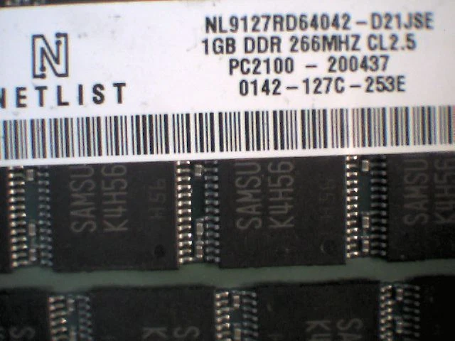 NetList RAM Memory 1GB QTY4 DDR 266MHz CL2.5 PC2100 ECC NL9127RD64042-D21JSE sun - image 3